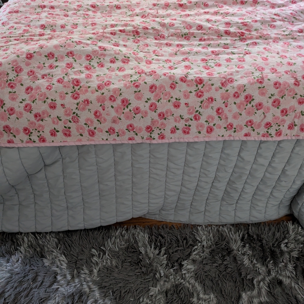 Vintage Floral Pink Baby Blanket Bed Runner Lap Quilt